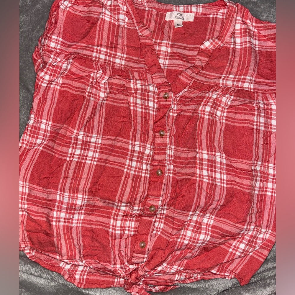 Como vintage orange/white plaid sleeveless size Xs top
